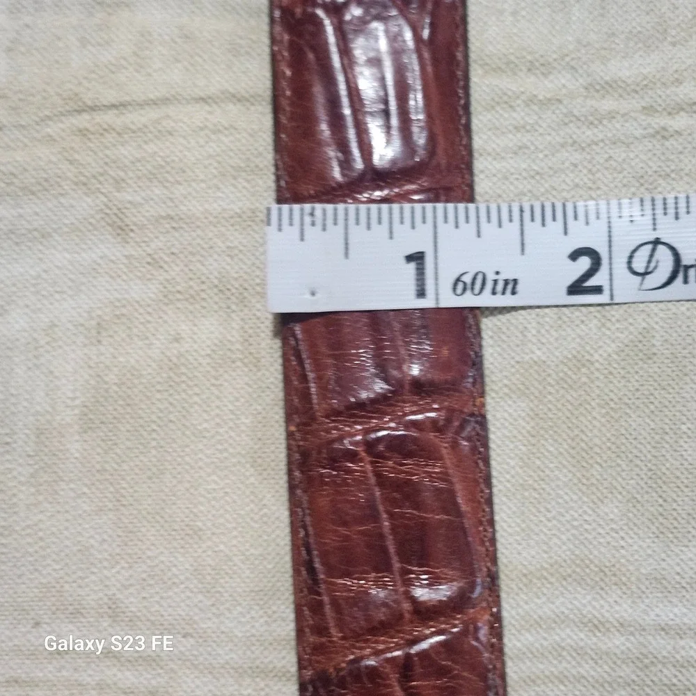 Brighton Leather Belt Men 34 Brown Croc Embossed Calfskin Solid Brass Buckle USA